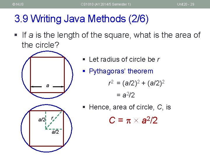 © NUS CS 1010 (AY 2014/5 Semester 1) Unit 20 - 29 3. 9