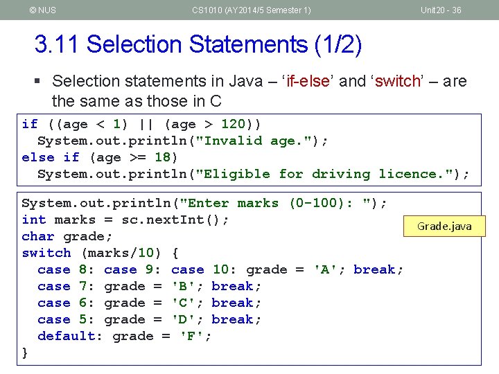 © NUS CS 1010 (AY 2014/5 Semester 1) Unit 20 - 36 3. 11
