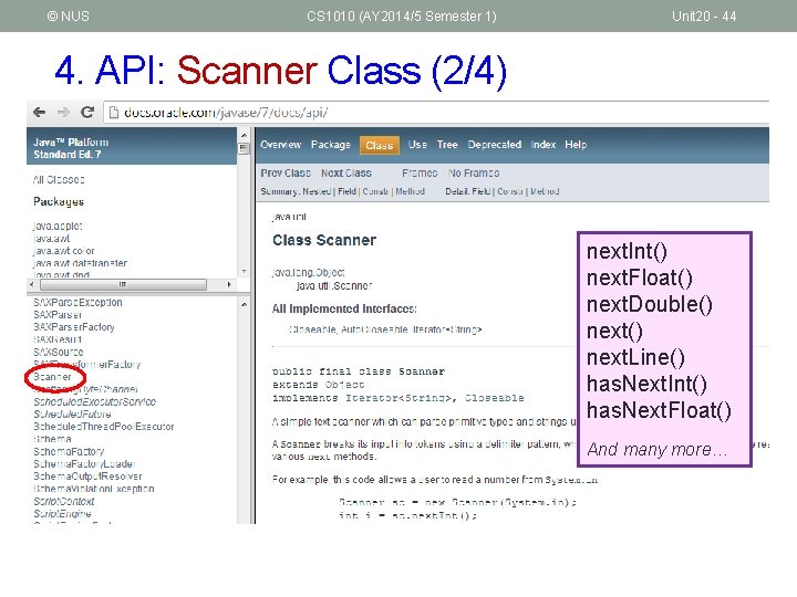 © NUS CS 1010 (AY 2014/5 Semester 1) Unit 20 - 44 4. API: