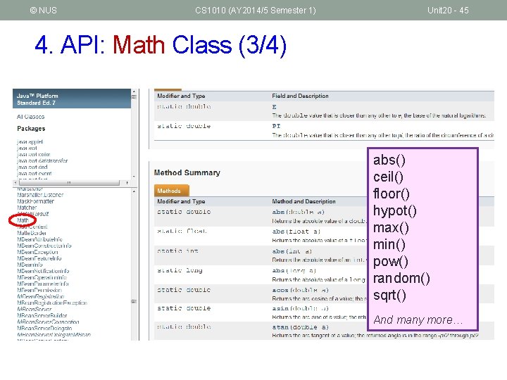 © NUS CS 1010 (AY 2014/5 Semester 1) Unit 20 - 45 4. API: