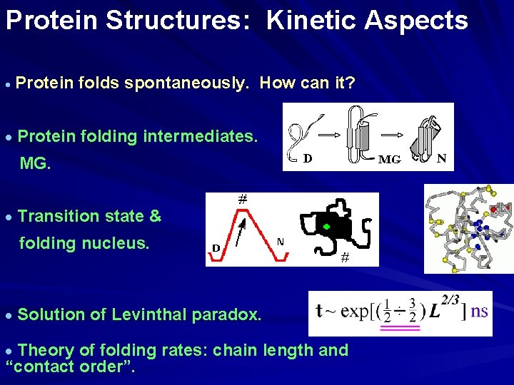 Protein Structures: Kinetic Aspects · Protein folds spontaneously. How can it? · Protein folding