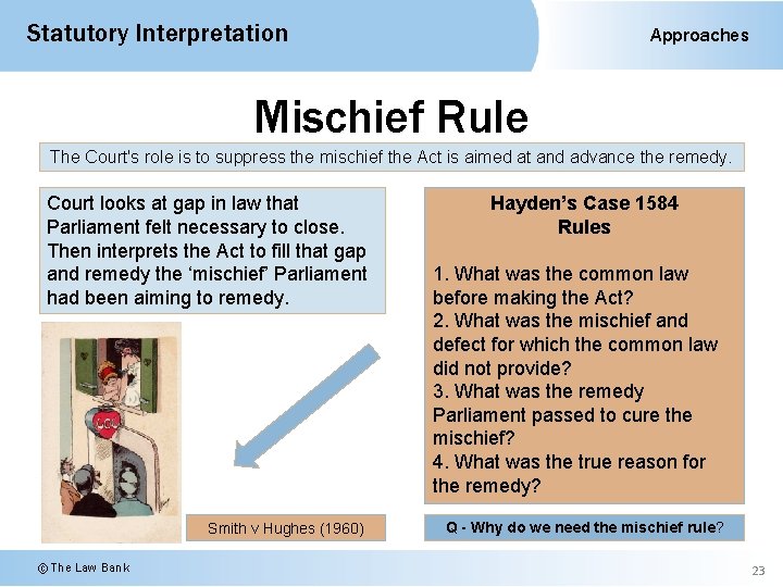 Statutory Interpretation Approaches Mischief Rule The Court's role is to suppress the mischief the