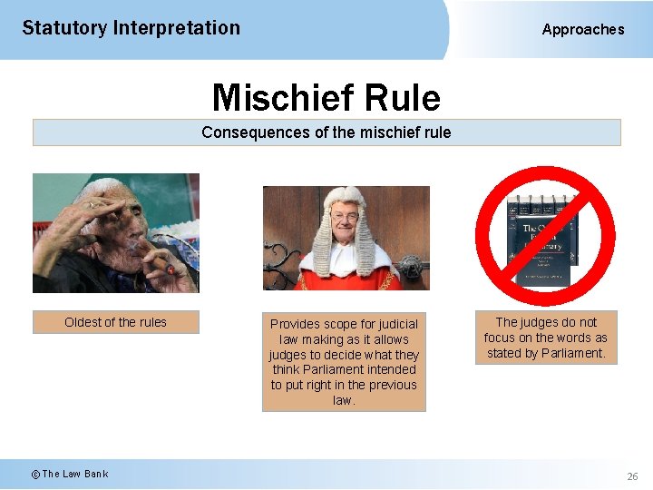 Statutory Interpretation Approaches Mischief Rule Consequences of the mischief rule Oldest of the rules