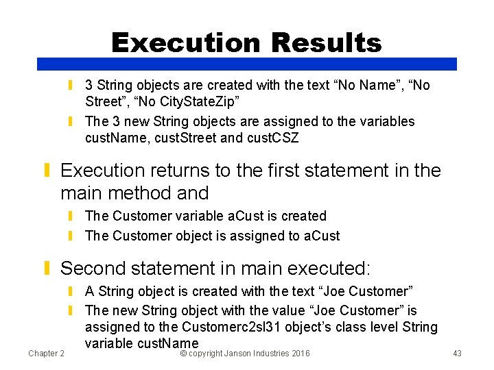 Execution Results ▮ 3 String objects are created with the text “No Name”, “No