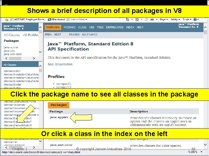 Shows a brief description of all packages in V 8 Click the package name