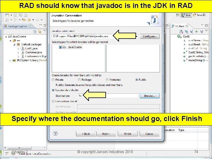 RAD should know that javadoc is in the JDK in RAD Specify where the