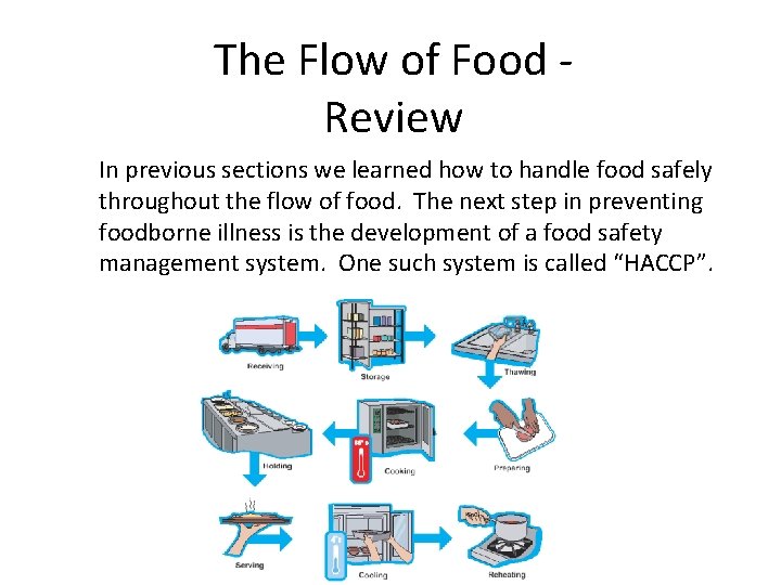 The Flow of Food Review In previous sections we learned how to handle food