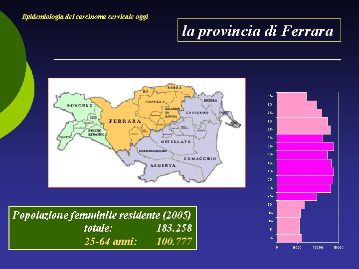 Epidemiologia del carcinoma cervicale oggi la provincia di Ferrara Popolazione femminile residente (2005) totale: