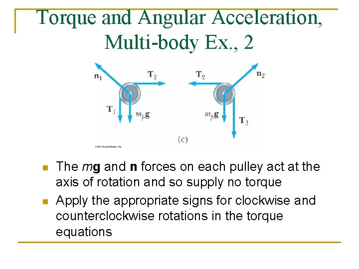 Torque and Angular Acceleration, Multi-body Ex. , 2 n n The mg and n Torque and Angular Acceleration, Multi-body Ex. , 2 n n The mg and n