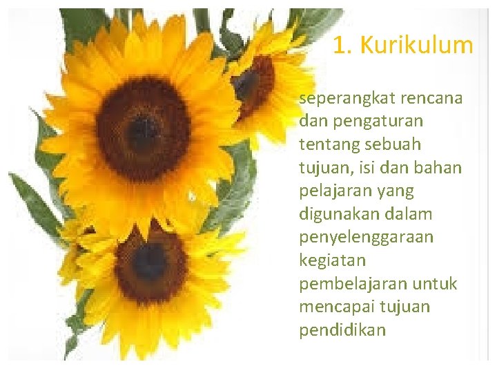 1. Kurikulum seperangkat rencana dan pengaturan tentang sebuah tujuan, isi dan bahan pelajaran yang