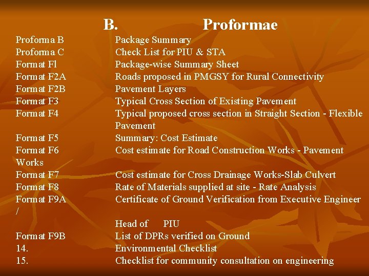 B. Proforma B Proforma C Format Fl Format F 2 A Format F 2