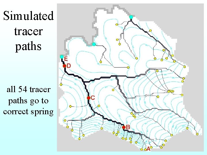 Simulated tracer paths all 54 tracer paths go to correct spring 