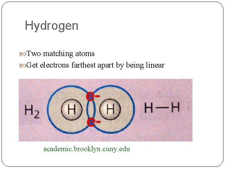 Hydrogen Two matching atoms Get electrons farthest apart by being linear academic. brooklyn. cuny.