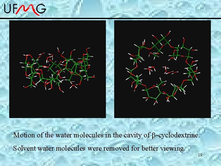Motion of the water molecules in the cavity of -cyclodextrine. Solvent water molecules were