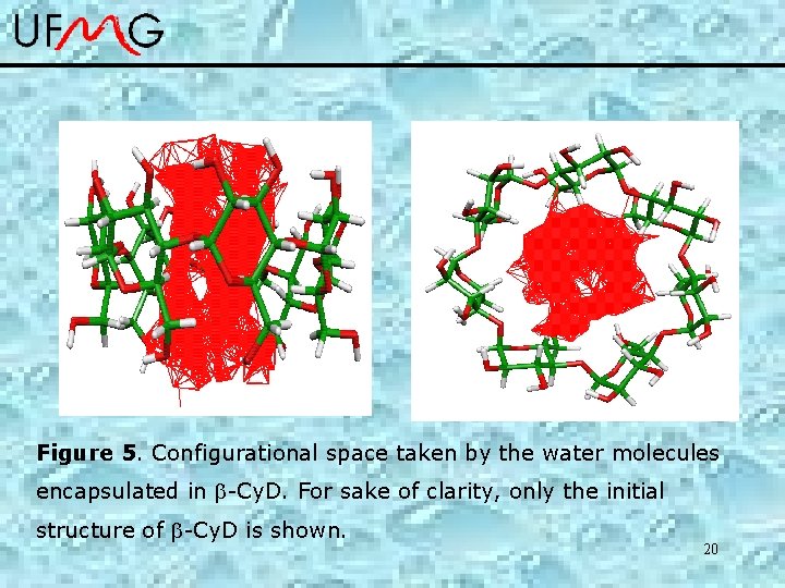 Figure 5. Configurational space taken by the water molecules encapsulated in -Cy. D. For