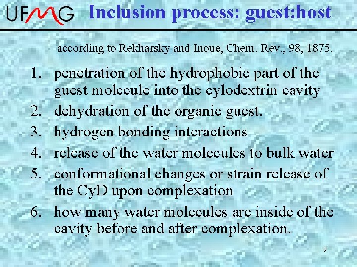 Inclusion process: guest: host according to Rekharsky and Inoue, Chem. Rev. , 98, 1875.