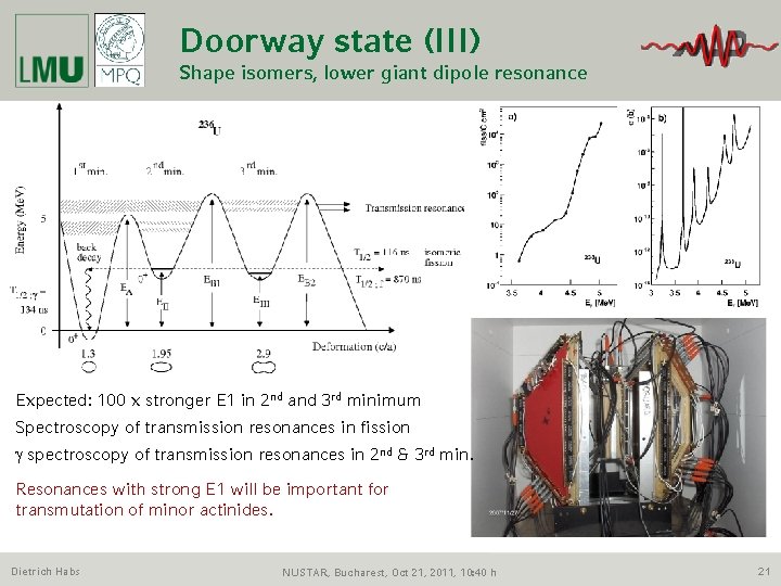 Doorway state (III) Shape isomers, lower giant dipole resonance Expected: 100 x stronger E