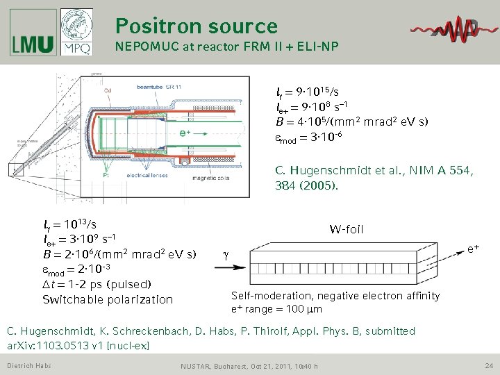 Positron source NEPOMUC at reactor FRM II + ELI-NP Ig = 9∙ 1015/s Ie+