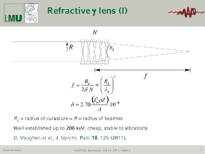 Refractive g lens (I) RL RL = radius of curvature ≈ R = radius