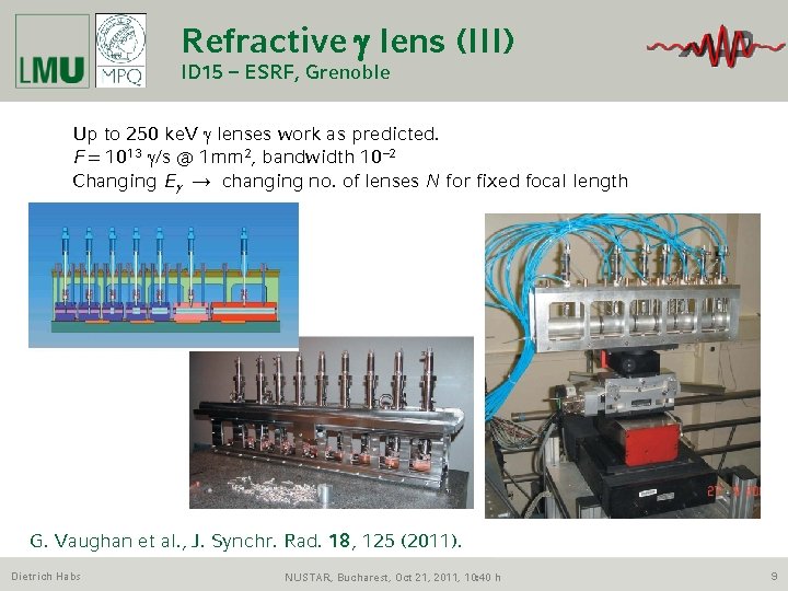 Refractive g lens (III) ID 15 – ESRF, Grenoble Up to 250 ke. V