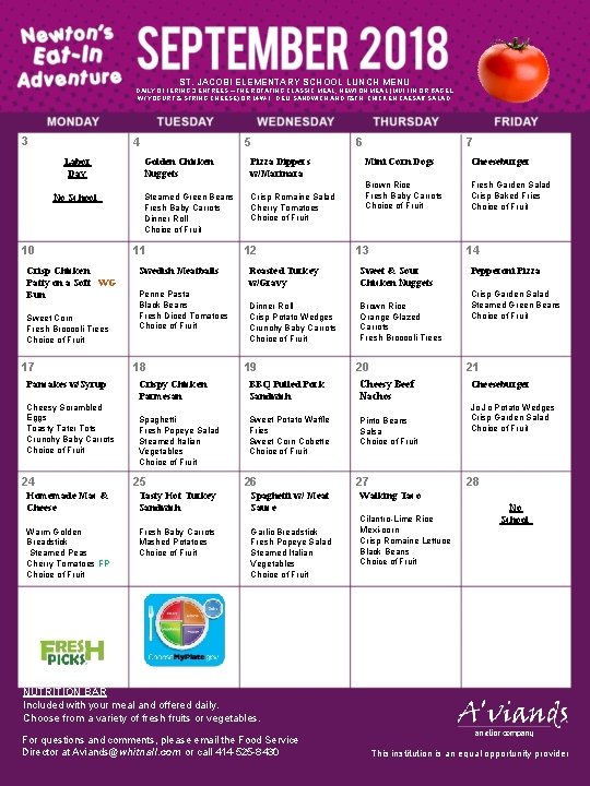 ST. JACOBI ELEMENTARY SCHOOL LUNCH MENU DAILY OFFERING 3 ENTREES – THE ROTATING CLASSIC