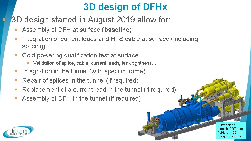 3 D design of DFHx § 3 D design started in August 2019 allow