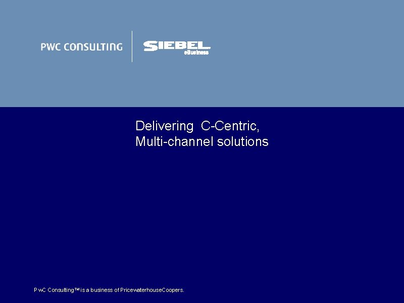 Delivering C-Centric, Multi-channel solutions Pw. C Consulting. TM is a business of Pricewaterhouse. Coopers. Delivering C-Centric, Multi-channel solutions Pw. C Consulting. TM is a business of Pricewaterhouse. Coopers.