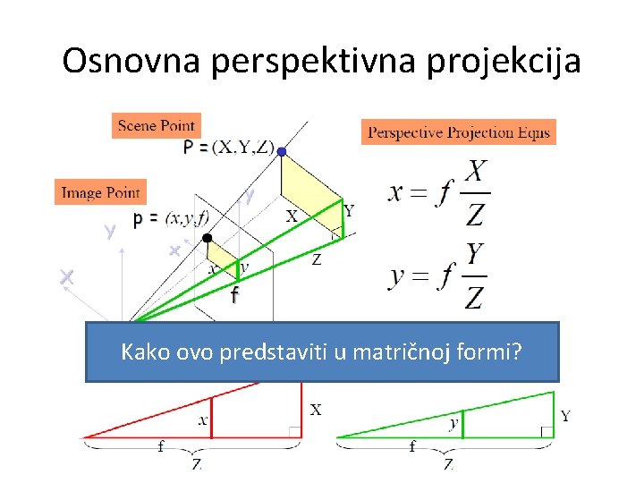 Osnovna perspektivna projekcija Kako ovo predstaviti u matričnoj formi? 