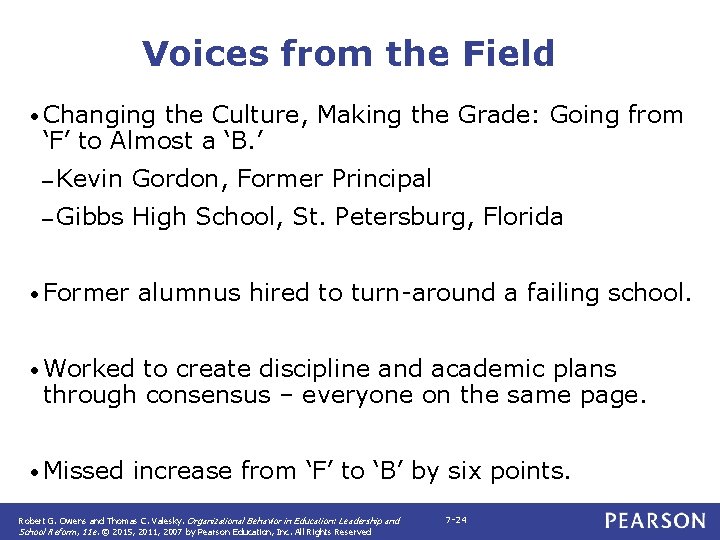 Voices from the Field • Changing the Culture, Making the Grade: Going from ‘F’