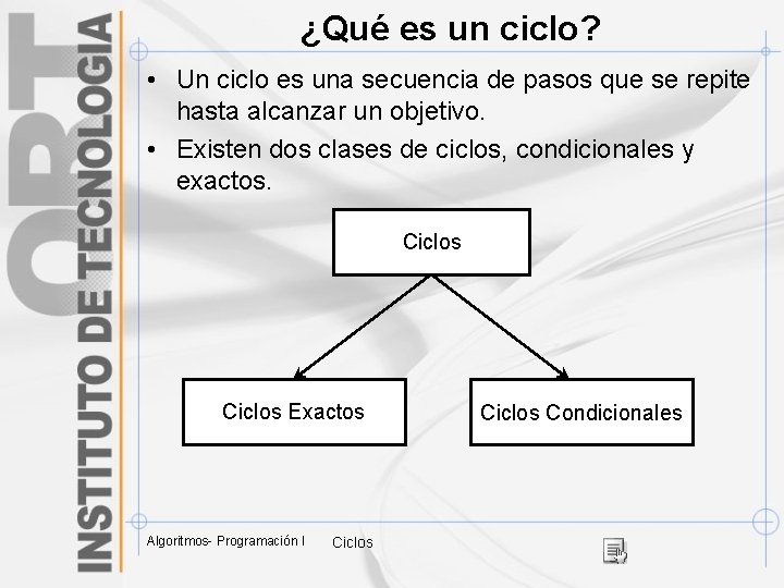 ¿Qué es un ciclo? • Un ciclo es una secuencia de pasos que se