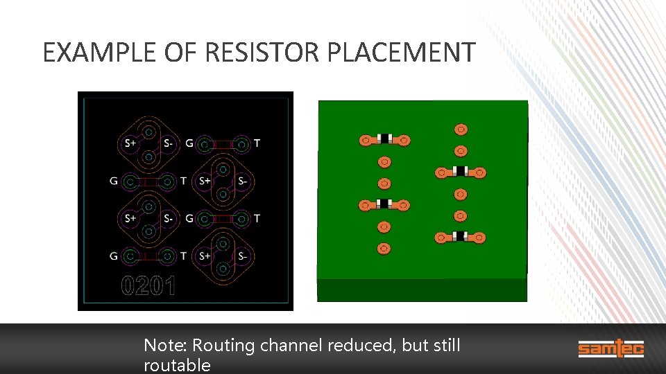 EXAMPLE OF RESISTOR PLACEMENT Note: Routing channel reduced, but still routable 