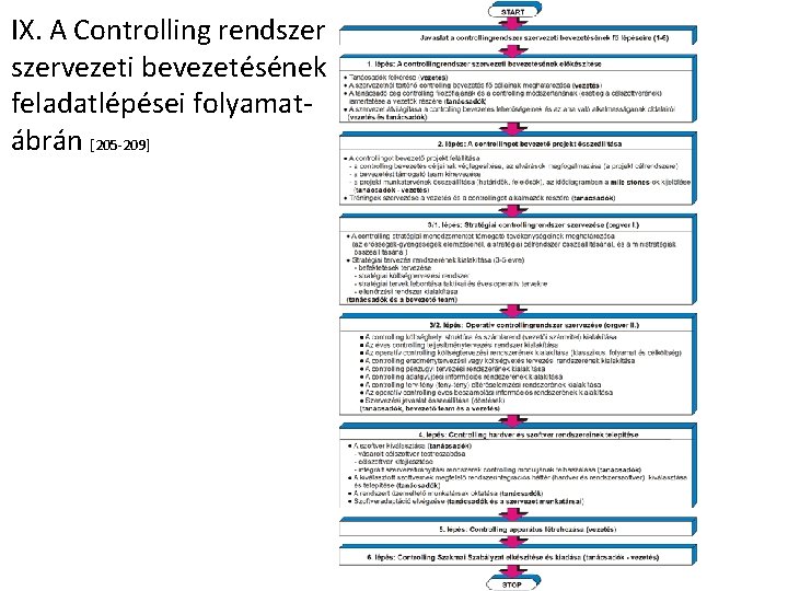 IX. A Controlling rendszervezeti bevezetésének feladatlépései folyamatábrán [205 -209] 