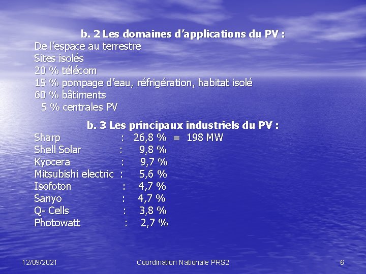 b. 2 Les domaines d’applications du PV : De l’espace au terrestre Sites isolés