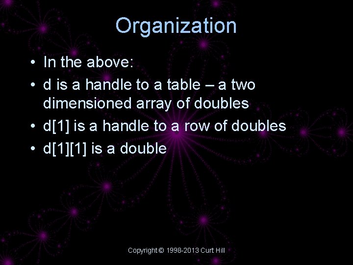 Organization • In the above: • d is a handle to a table –