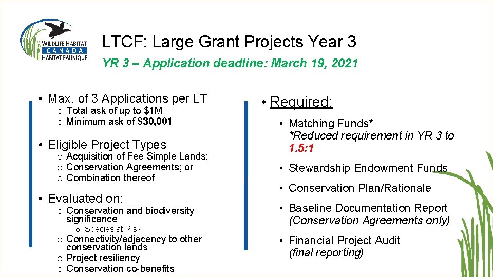 LTCF: Large Grant Projects Year 3 YR 3 – Application deadline: March 19, 2021