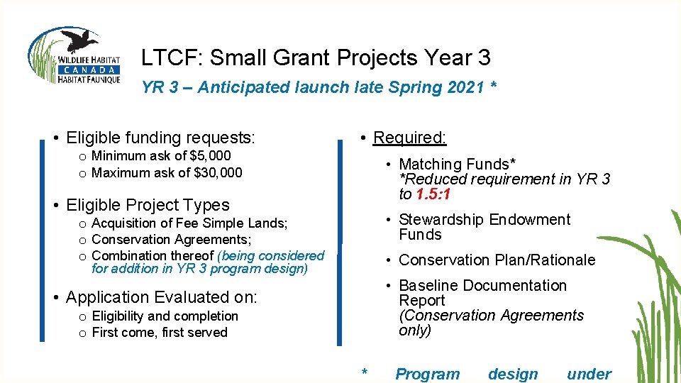 LTCF: Small Grant Projects Year 3 YR 3 – Anticipated launch late Spring 2021