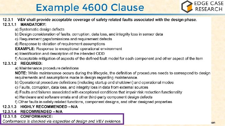 Example 4600 Clause { { [UL 4600] © 2020 Philip Koopman 
