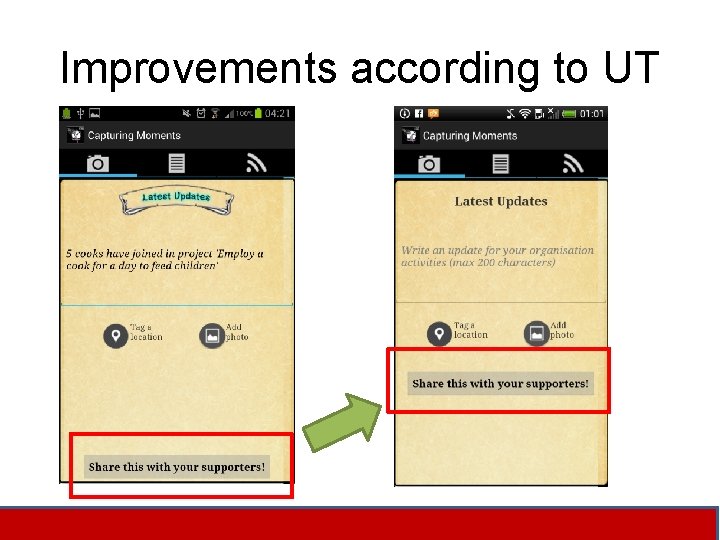 Improvements according to UT 