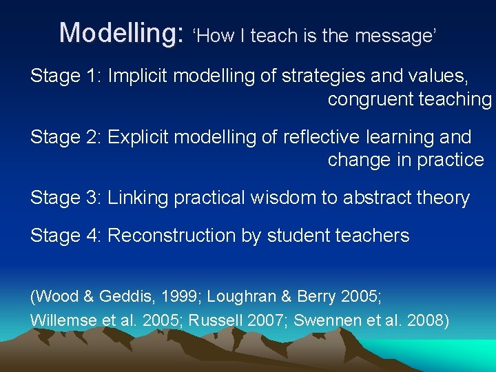 Modelling: ‘How I teach is the message’ Stage 1: Implicit modelling of strategies and Modelling: ‘How I teach is the message’ Stage 1: Implicit modelling of strategies and