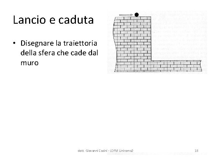 Lancio e caduta • Disegnare la traiettoria della sfera che cade dal muro dott.