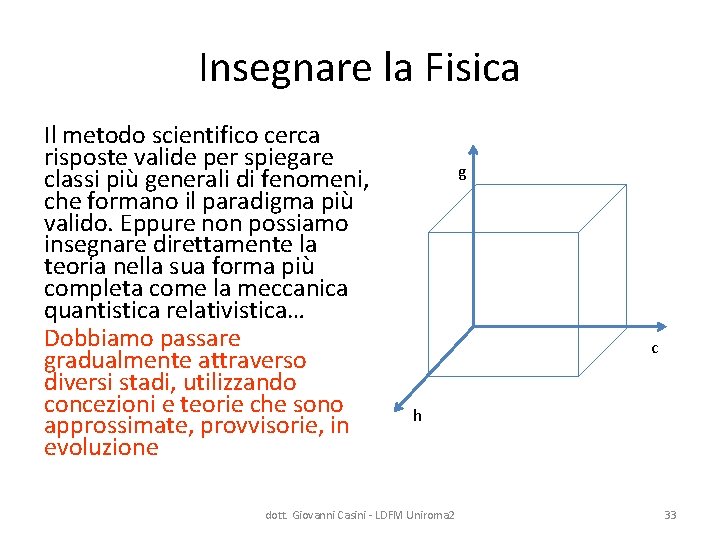 Insegnare la Fisica Il metodo scientifico cerca risposte valide per spiegare classi più generali