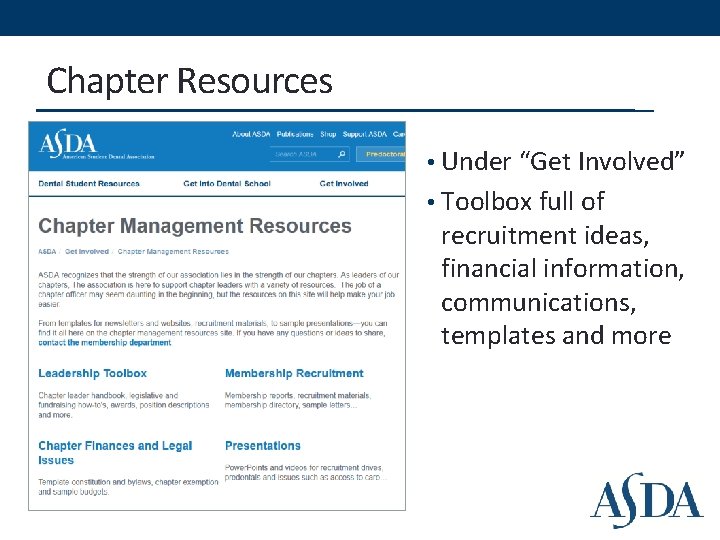 Chapter Resources • Under “Get Involved” • Toolbox full of recruitment ideas, financial information, Chapter Resources • Under “Get Involved” • Toolbox full of recruitment ideas, financial information,