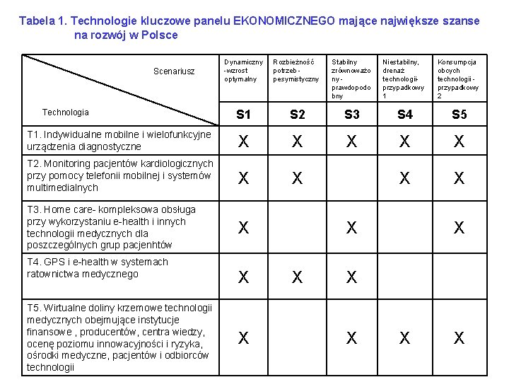 Tabela 1. Technologie kluczowe panelu EKONOMICZNEGO mające największe szanse na rozwój w Polsce Dynamiczny