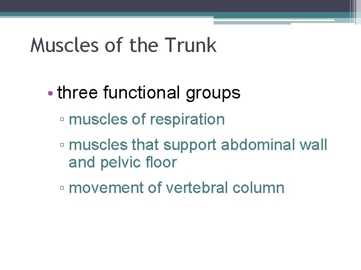 Muscles of the Trunk • three functional groups ▫ muscles of respiration ▫ muscles