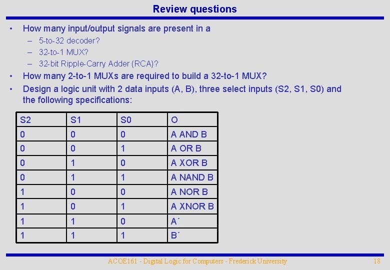 Review questions • How many input/output signals are present in a – 5 -to-32