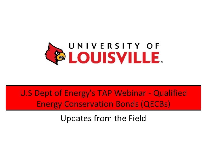 U. S Dept of Energy's TAP Webinar - Qualified Energy Conservation Bonds (QECBs) Updates