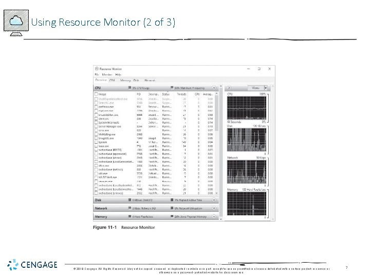 Using Resource Monitor (2 of 3) © 2018 Cengage. All Rights Reserved. May not