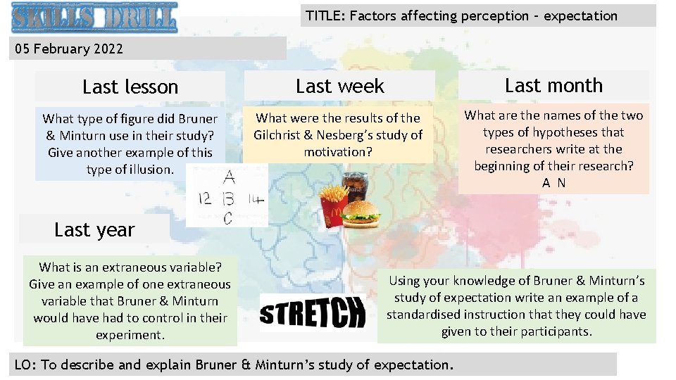 TITLE: Factors affecting perception – expectation 05 February 2022 Last lesson Last week Last