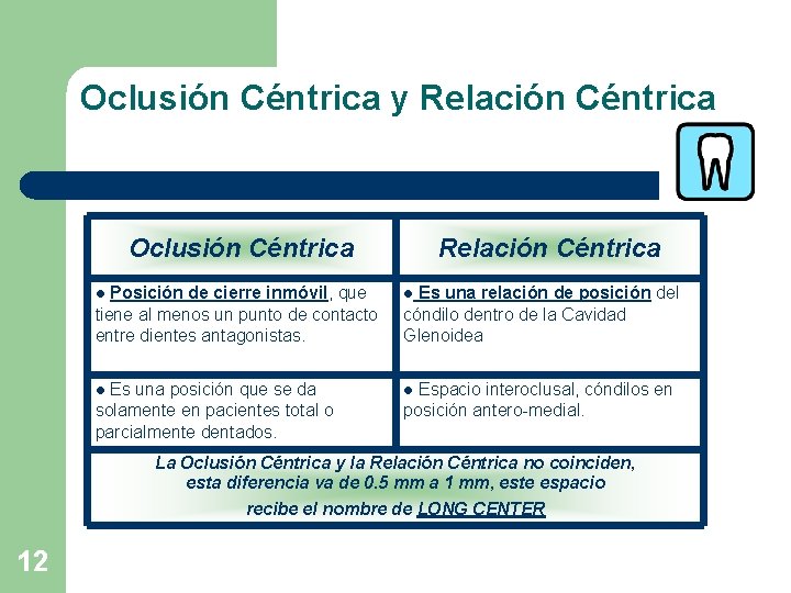 Oclusión Céntrica y Relación Céntrica Oclusión Céntrica Relación Céntrica l Posición de cierre inmóvil,