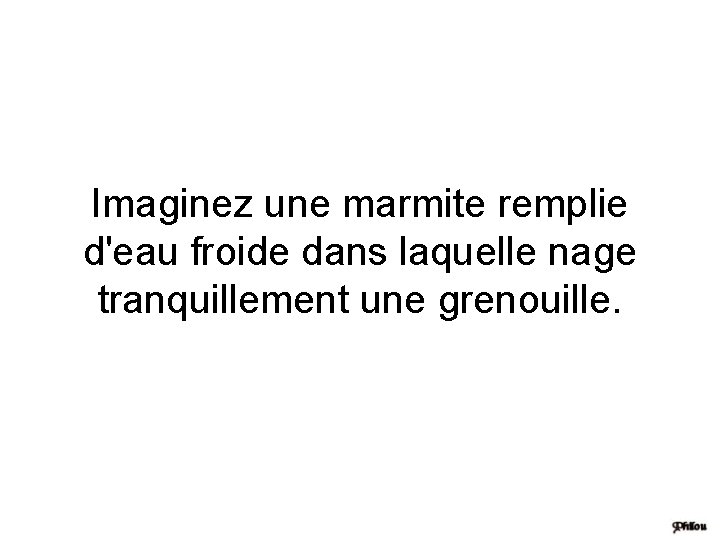 Imaginez une marmite remplie d'eau froide dans laquelle nage tranquillement une grenouille. 